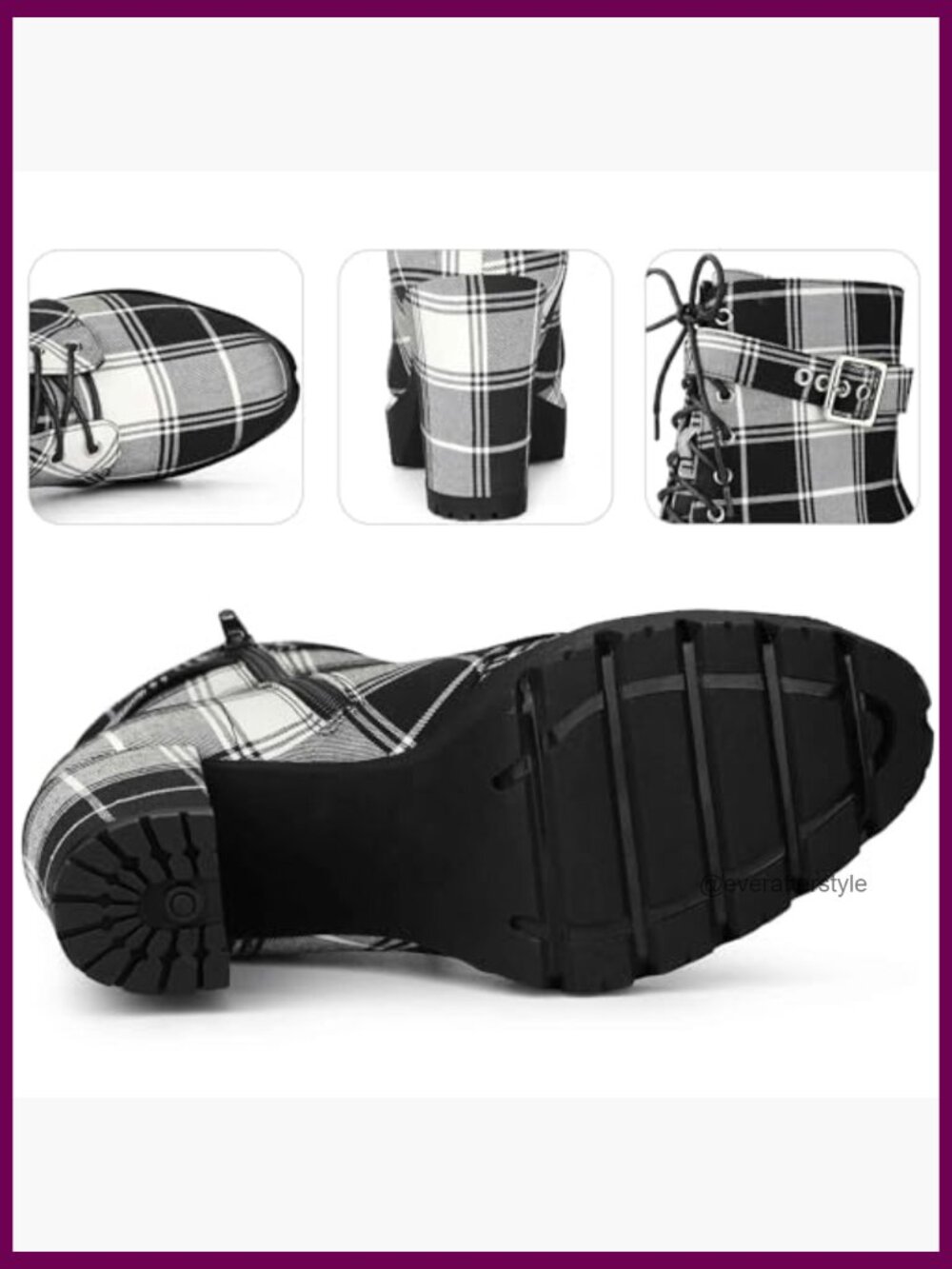 Plaid Combat Ankle Boots with Chunky Heel and Platform - Picture 5 of 6